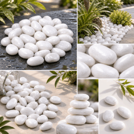 White polished pebbles 10mm and 20 mm